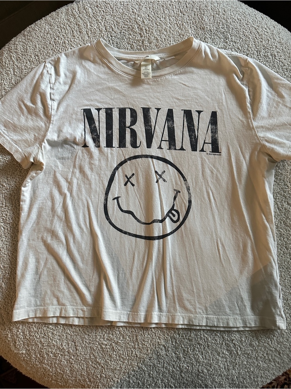 H&M White Nirvana Graphic Tee with Black Logo